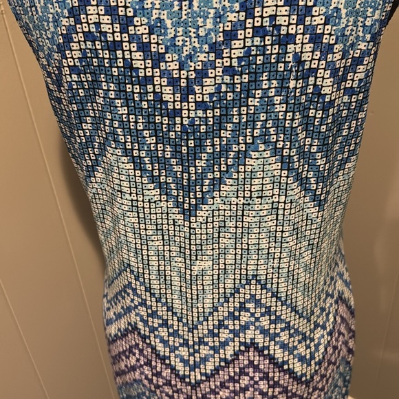 Chico’s geometric print shades of blue & purple silky stretch tank style maxi. - Picture 5 of 6
